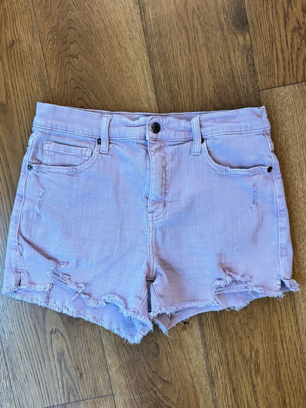 pistola Lavender Pink Distressed Denim Shorts